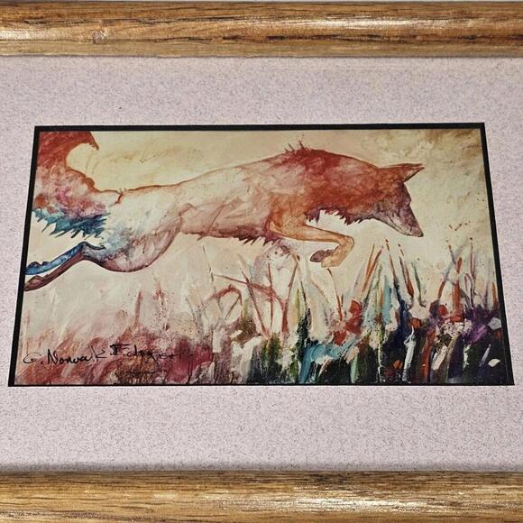 Vintage S. Gretchen Norwalk Art Print Fox In Matted & Framed Hand Signed - Picture 3 of 9